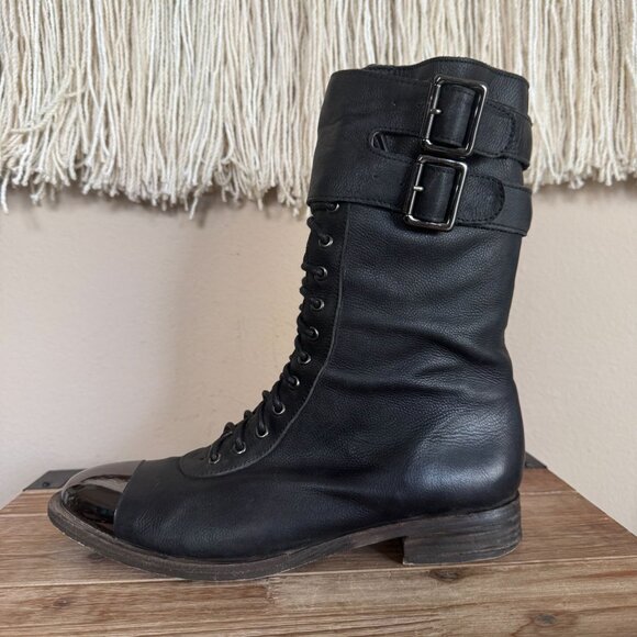 Jeffrey Campbell X Free People Vega Black Metal Toe Cap Flat Combat Boot Size 8 - Picture 5 of 16